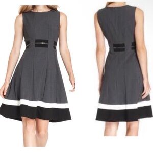 Calvin Klein Womens Dress 14 Gray Fit And Flare Sleeveless Colorblock Career